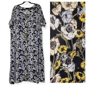 Ellos Womens Plus 30 Black Floral Button Front Midi - Knee Dress Bohemian Travel